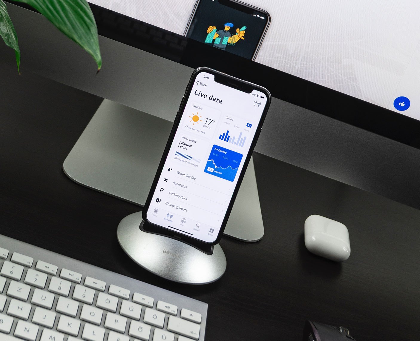 Phone in Docking Station with Keyboard and Monitor